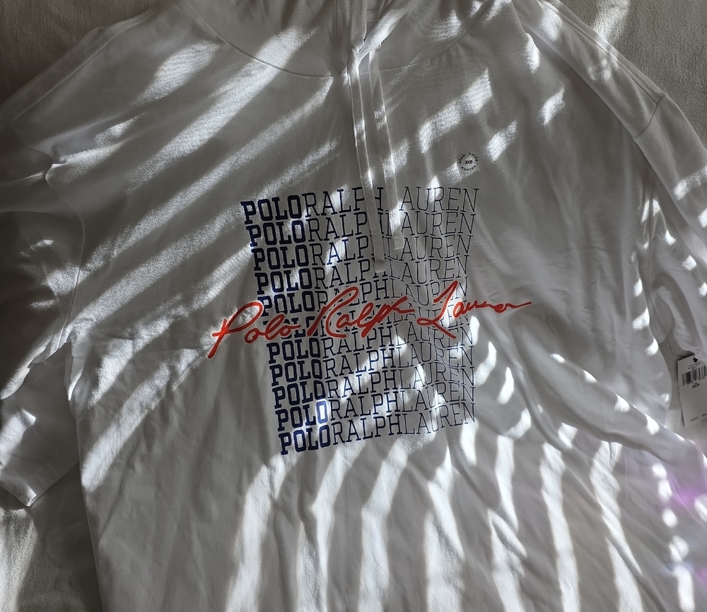 Polo by Ralph Lauren White Long Sleeve Hoodie with Blue and Red Logo